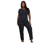 Yours Curve Blue Pointelle Wide Leg Pyjama Set - Women's - Plus Size Curve