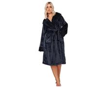Yours Curve Blue Ribbed Trim Hooded Dressing Gown - Women's - Plus Size Curve