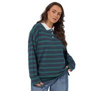 Yours Curve Blue Stripe Rugby Collar Top - Women's - Plus Size Curve
