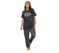 Yours Curve Blue 'Sunday Vibes' Slogan Print Wide Leg Pyjama Set - Women's - Plus Size Curve