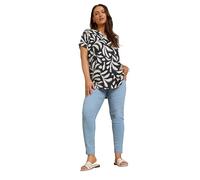 Yours Curve Blue Textured Leaf Print Notch Neck Top - Women's - Plus Size Curve