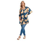 Yours Curve Blue & Yellow Floral Pleat Front Top - Women's - Plus Size Curve