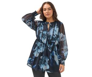 Yours Curve Blurred Floral Tie Front Blouse - Women's - Plus Size Curve Black