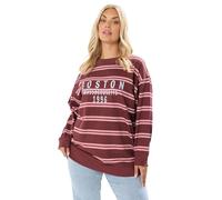 Yours Curve 'Boston' Slogan Stripe Sweatshirt - Women's - Plus Size Curve Red