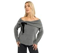 Yours Curve Bow Bardot Jumper - Women's - Plus Size Curve Grey