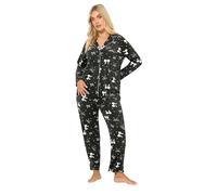Yours Curve Bow Print Fleece Pyjama Set - Women's - Plus Size Curve Black