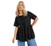 Yours Curve Bow Tie Front Peplum Top - Women's - Plus Size Curve Black