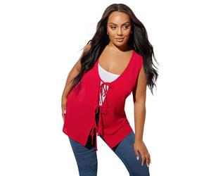 Yours Curve Bow Tie Front Waistcoat - Women's - Plus Size Curve Red