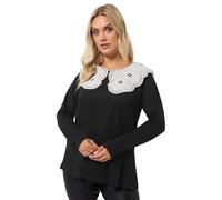 Yours Curve Broderie Anglaise Oversized Collar Top - Women's - Plus Size Curve Black