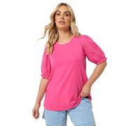 Yours Curve Broderie Anglaise Puff Sleeve T-Shirt - Women's - Plus Size Curve Pink