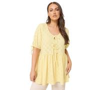 Yours Curve Broderie Anglaise Tie Front Peplum Top - Women's - Plus Size Curve Yellow