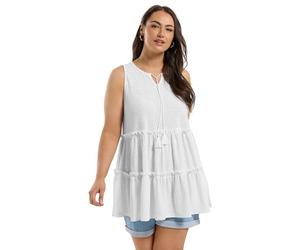 Yours Curve Broderie Anglaise Tiered Vest Top - Women's - Plus Size Curve