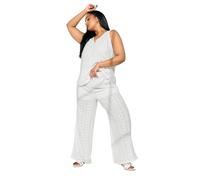 Yours Curve Broderie Anglaise Wide Leg Trousers - Women's - Plus Size Curve White