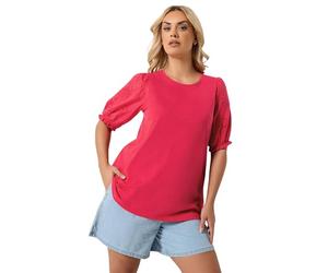 Yours Curve Broiderie Anglaise T-Shirt - Women's - Plus Size Curve Red
