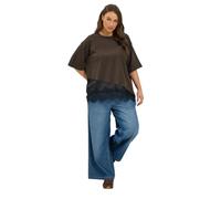 Yours Curve Brown Asymmetric Satin Lace Hem Cotton T-Shirt - Women's - Plus Size Curve