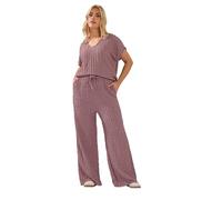 Yours Curve Brown Bubble Textured Wide Leg Trousers - Women's - Plus Size Curve