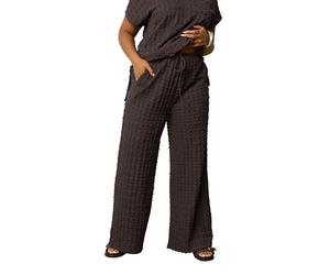 Yours Curve Brown Bubble Textured Wide Leg Trousers - Women's - Plus Size Curve