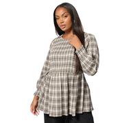 Yours Curve Brown Check Shirred Peplum Top - Women's - Plus Size Curve