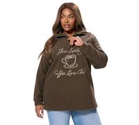 Yours Curve Brown 'Coffee Lover Club' Quarter Zip Fleece - Women's - Plus Size Curve