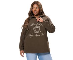 Yours Curve Brown 'Coffee Lover Club' Quarter Zip Fleece - Women's - Plus Size Curve