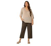 Yours Curve Brown Cool Cotton Cropped Trousers - Women's - Plus Size Curve