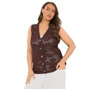 Yours Curve Brown Crochet Knitted Waistcoat - Women's - Plus Size Curve