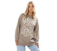 Yours Curve Brown Embroidered 'Coffee Club' Slogan Sweatshirt - Women's - Plus Size Curve