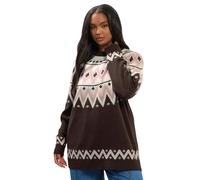 Yours Women's Fairisle Knitted Jumper in Chocolate | Size: 18-20 Yours Chocolate 18-20