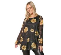 Yours Curve Brown Floral Mesh Swing Top - Women's - Plus Size Curve