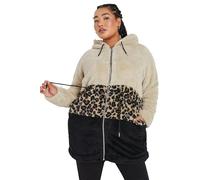 Yours Curve Brown Leopard Print Colour Block Fleece Jacket - Women's - Plus Size Curve