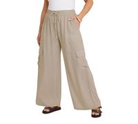 Yours Curve Brown Linen Cargo Trousers - Women's - Plus Size Curve