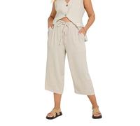 Yours Curve Brown Linen Cropped Trousers - Women's - Plus Size Curve