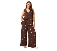 Yours Women's Polka Dot Crinkle Wide Leg Trousers in Chocolate | Size: 22/24R