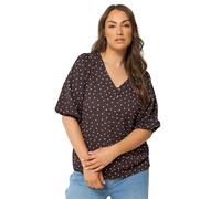 Yours Curve Brown Polka Dot Puff Sleeve Top - Women's - Plus Size Curve