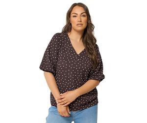 Yours Curve Brown Polka Dot Puff Sleeve Top - Women's - Plus Size Curve