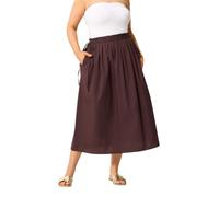 Yours Curve Brown Poplin Midi Skirt - Women's - Plus Size Curve
