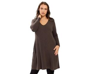 Yours Curve Brown Ribbed Flare Mini Dress - Women's - Plus Size Curve