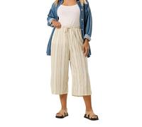Yours Curve Brown Stripe Linen Look Culottes - Women's - Plus Size Curve