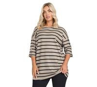 Yours Curve Brown Striped Button Sleeve Top - Women's - Plus Size Curve
