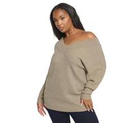 Yours Curve Brown V-Neck Knitted Jumper - Women's - Plus Size Curve