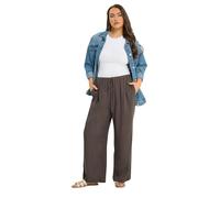 Yours Curve Brown Wide Leg Linen Trousers - Women's - Plus Size Curve