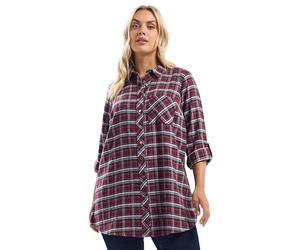 Yours Curve Burgundy Check Boyfriend Shirt - Women's - Plus Size Curve