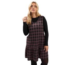 Yours Curve Burgundy Red & Check Pinafore Dress - Women's - Plus Size Curve
