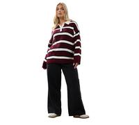 Yours Curve Burgundy Red Striped Rugby Collar Jumper - Women's - Plus Size Curve