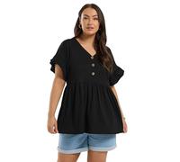 Yours Curve Button Frill Sleeve Peplum Top - Women's - Plus Size Curve Black