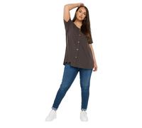 Button Front Ribbed Swing Top Yours Brown 18