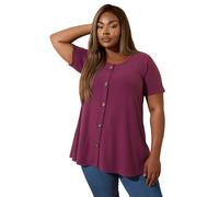 Yours Curve Button Front Ribbed Swing Top - Women's - Plus Size Curve Purple