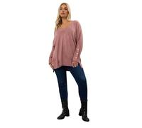 Yours Curve Button V-Neck Jumper - Women's - Plus Size Curve Pink