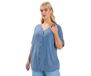 Yours Curve Chambray Button Through Blouse - Women's - Plus Size Curve