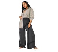 Yours Curve Chambray Tie Front Wide Leg Trousers - Women's - Plus Size Curve Black